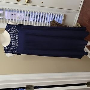 New Directions navy blue dress gauze lace rayon sleeveless attached slip SM NEW…